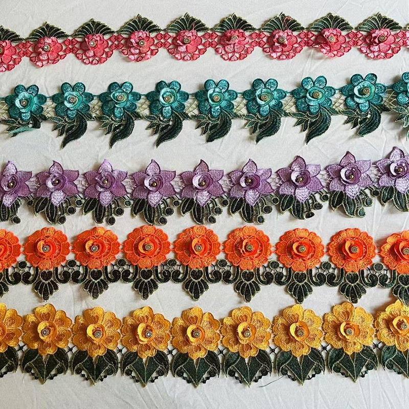 3D Multi-Color Beaded Flower Guipure Embroidery Blonder: En perfekt blanding af håndværk og teknologi