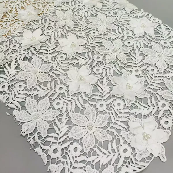 3d blomsterblonder guipure stof perler vand opløselig ledning brodering guipure blonder stof