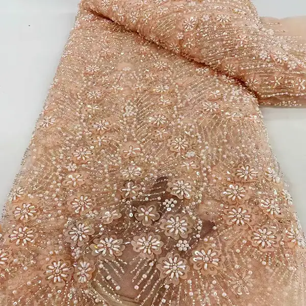 Luksus tung fremstillet broderi tylperler blonder mesh perleret stof