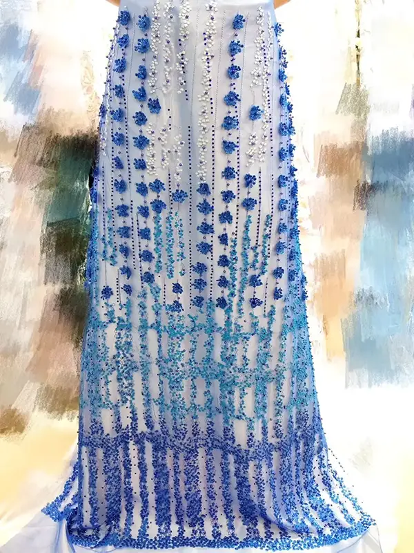 Custom Luxury Heavy Made Embroidery Tulle Beads Lace Mesh Beaded Fabric Custom Luxury Heavy Made Embroidery Tulle Beads Lace Mesh Beaded Fabric