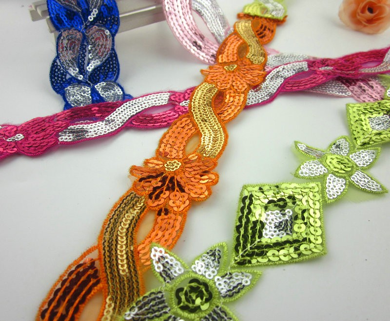 Wholesale Different Width Bling Finish Braid Elastic Sequin Lace Trim