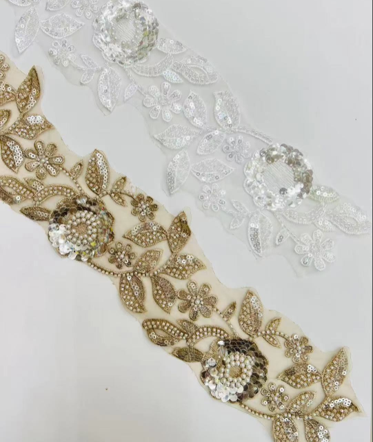 Ny ankomst dekorativt tøj Syning Smuk flettet sequined perle beaded blonder trimmer