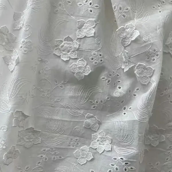 3d blomst dekoreret 100% bomuldsbroderi blonder stof med øjenhuller