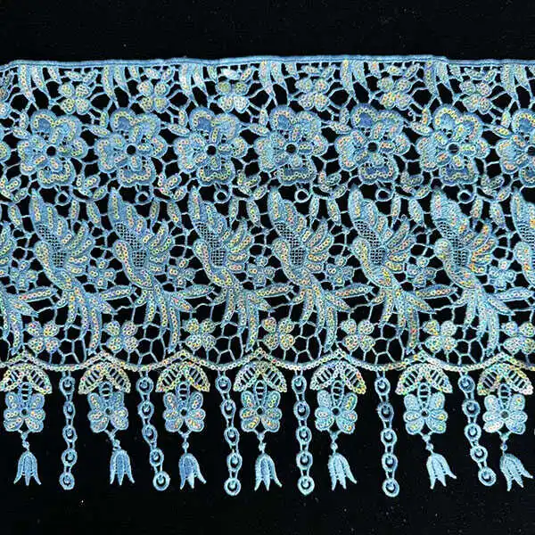 Engros 25 cm brugerdefineret polyestergarn pailletter broderi blonder med pailletter