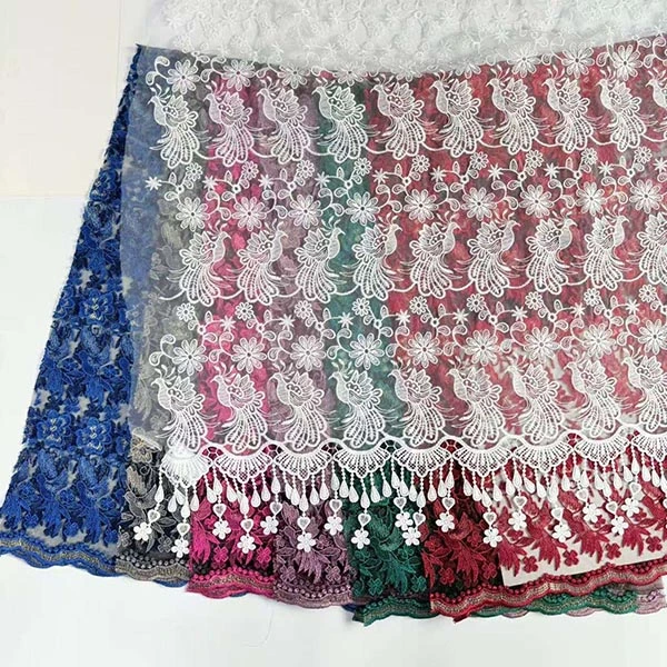 Engros Smukke 3D Blomsterperler Billig Tekstil Broderi Stof Swiss Voile Blonde Trim 2021