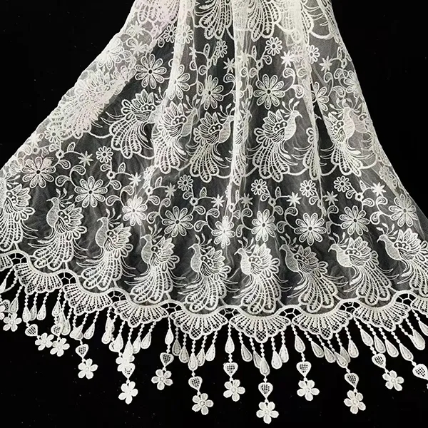 Broderi fugle og blomster mønster kemisk blonder broderi tyl stof